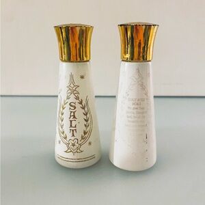 Vintage White & Gold Religious Salt & Pepper Shakers – Grace Prayer Set - MCM
